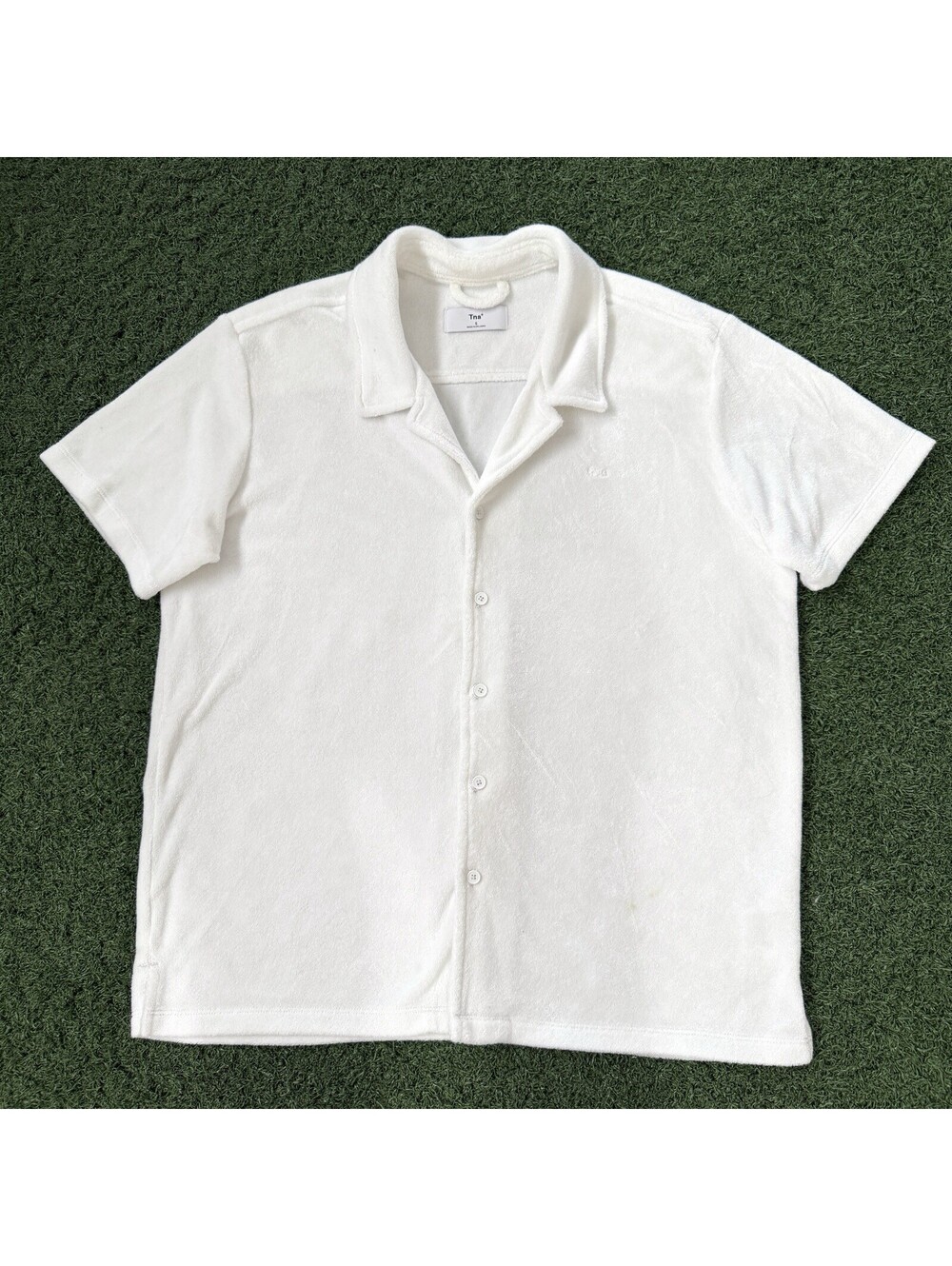 TNA Aritzia Mens White Terry Cloth Button Up Camp Shirt Size S Towelling Resort